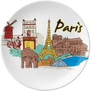 France Paris Eiffel Tower Watercolor Plate Decorative Porcelain Salver Tableware Dinner Dish