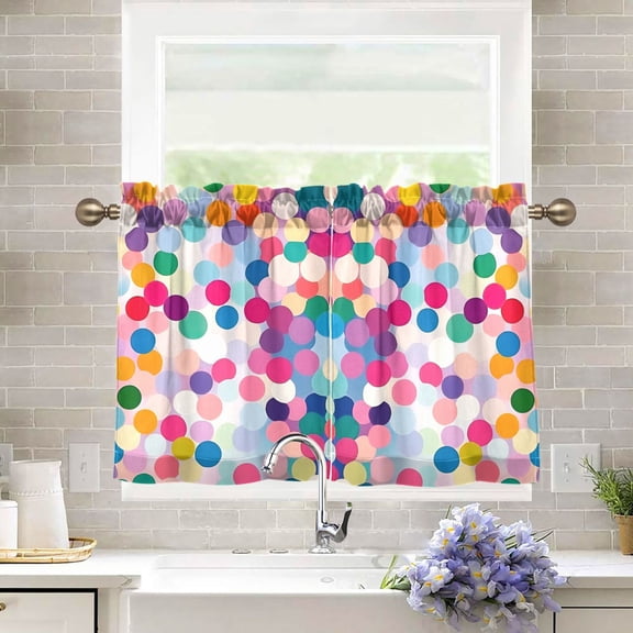 Yayeee Kitchen Curtains Tier Pair Light Filtering 27"x36" Rod Pocket Short Cafe Window Panel, Light Colorful Circles