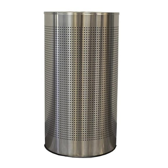 Half Round Waste Receptacle with Perforated Holes, Rigid Plastic Liner, Brushed Stainless Steel