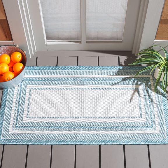 Safavieh Courtyard Ercan Bordered Indoor/Outdoor Area Rug, Ivory/Aqua, 2'7" x 5'