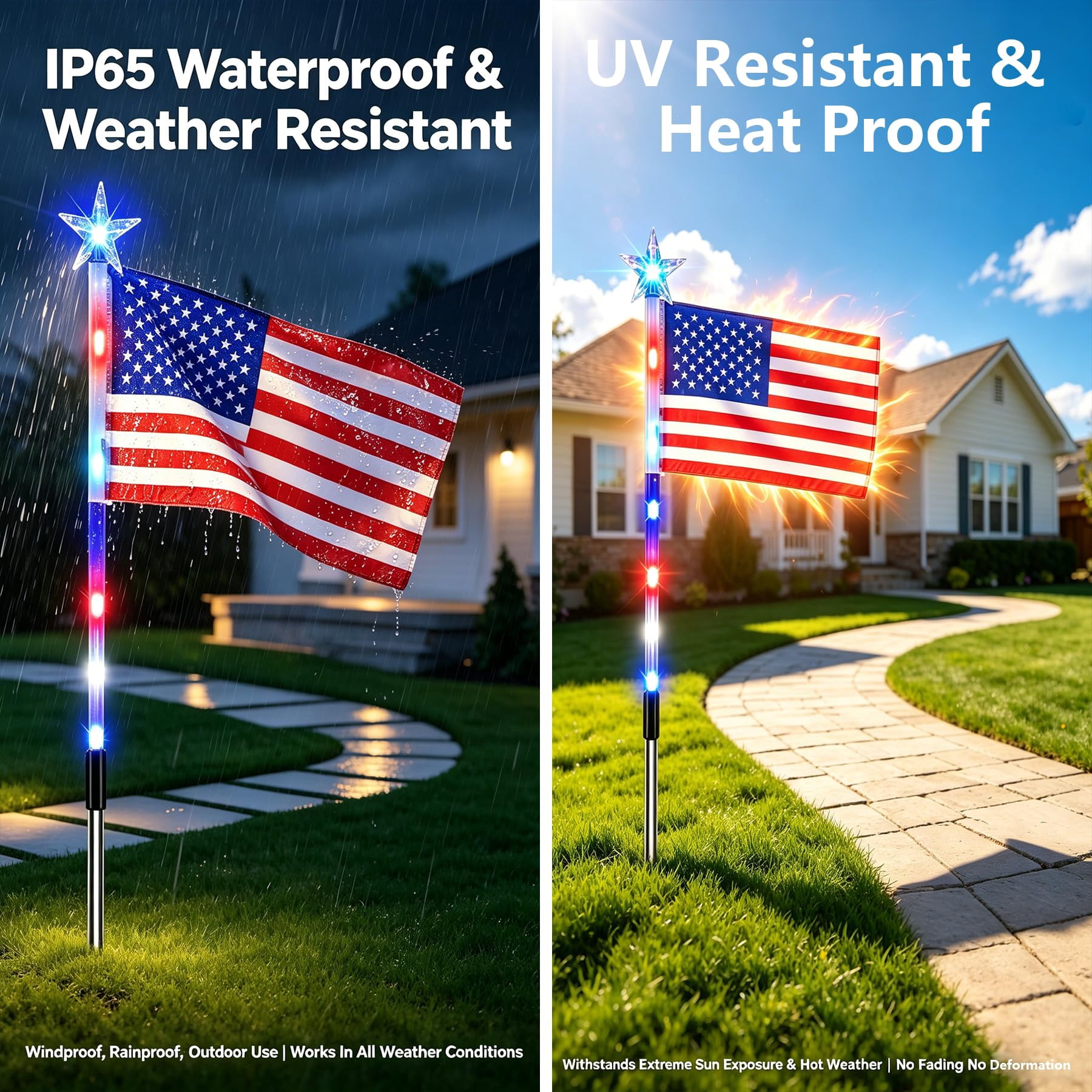 8 Pack Solar  Flag Lights Outdoor, Solar  Flag Pathway Lights with 8 Modes, Patriotic Red White Blue Waterproof LED Stake Lights for Yard Garden