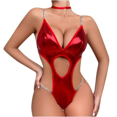 

YYDGH Leather Lingerie for Women Cutout Conjoined Lingerie Sexy One Piece Teddy Bodysuit Nightwear Red XXL