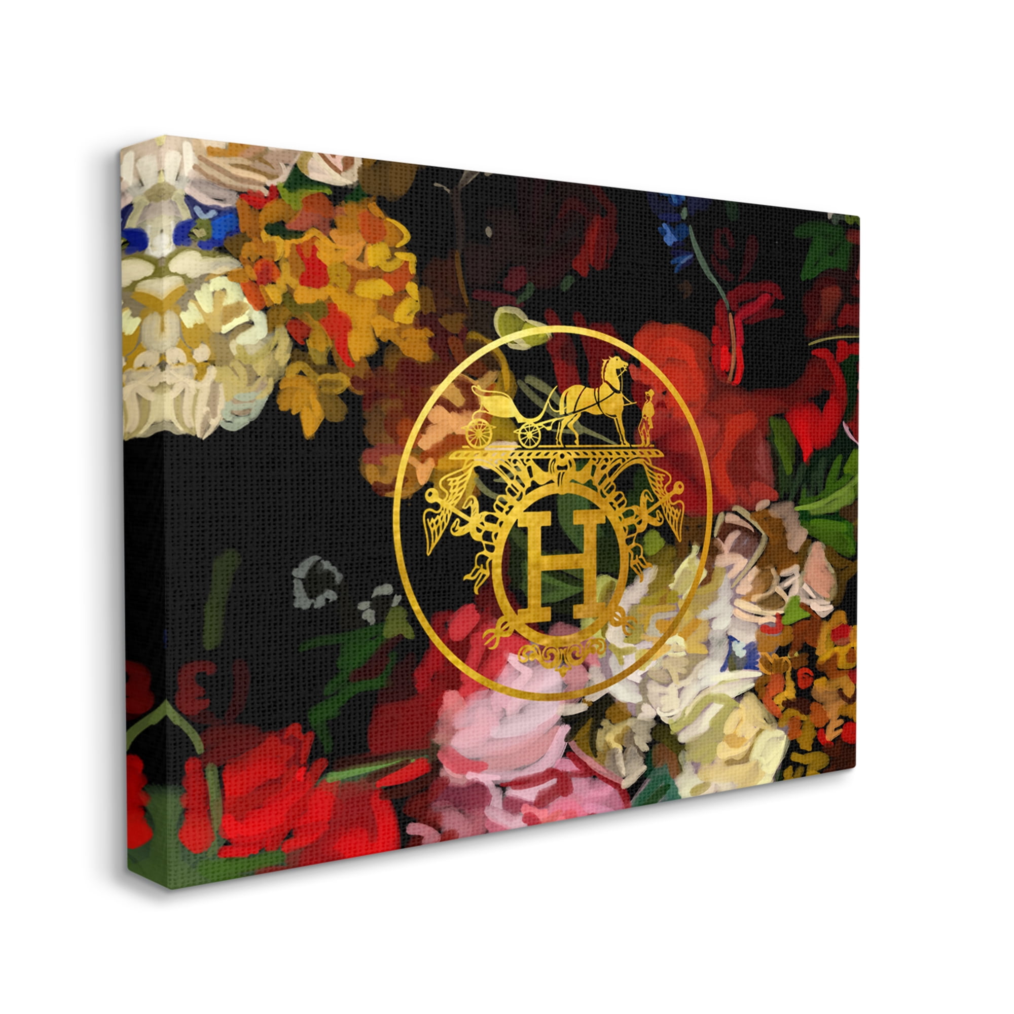 Stupell Industries Glam Emblem Flowers Botanical & Floral Painting Gallery Wrapped Canvas Art Print Wall Art, 30 x 24