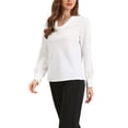 thumbnail image 4 of Camisa de trabajo casual INSPIRE CHIC para mujer, blusa de cuello drapeado, tendencia de otoño, XS, blanca, 4 of 6