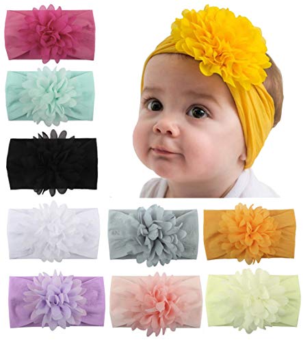 Baby Head Wrap Chiffon Flowers Newborn Infant Soft Nylon Headbands 8 Colors
