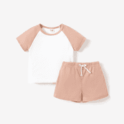 PatPat Baby Clothes 2pcs Baby Boys Raglan Sleeve Waffle Top and Shorts Outfits Sets, Brown, 3-6 Months