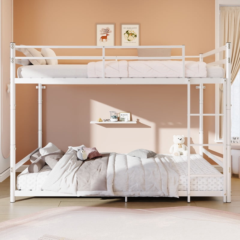 Twin-Over-Twin Metal Bunk Bed Convertible to 2 Separated Platform Beds, Noise-Free Kids Bed Frame with Rubber Anti-Slip Ladder