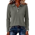 thumbnail image 4 of Waffle Knit Tops for Women Long Sleeve Collared Work Golf Polo Shirts Business Casual Loose Fit Blouses, M, 4 of 5