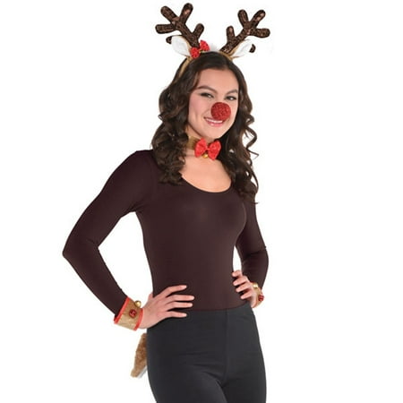 Reindeer Costume Kit Rudolph Nose Cuffs Tail Headband Collar
