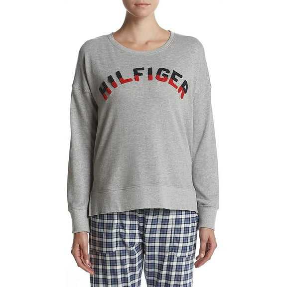 Tommy Hilfiger Women's French Terry Colorblocked Logo Pajama Top (S, Grey)