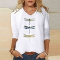 thumbnail image 2 of Womens 3/4 Sleeve Tees V-Neck Fashion Casual Tops 2026 Dragonfly Print Basic Spring Summer T Shirts, 2 of 5