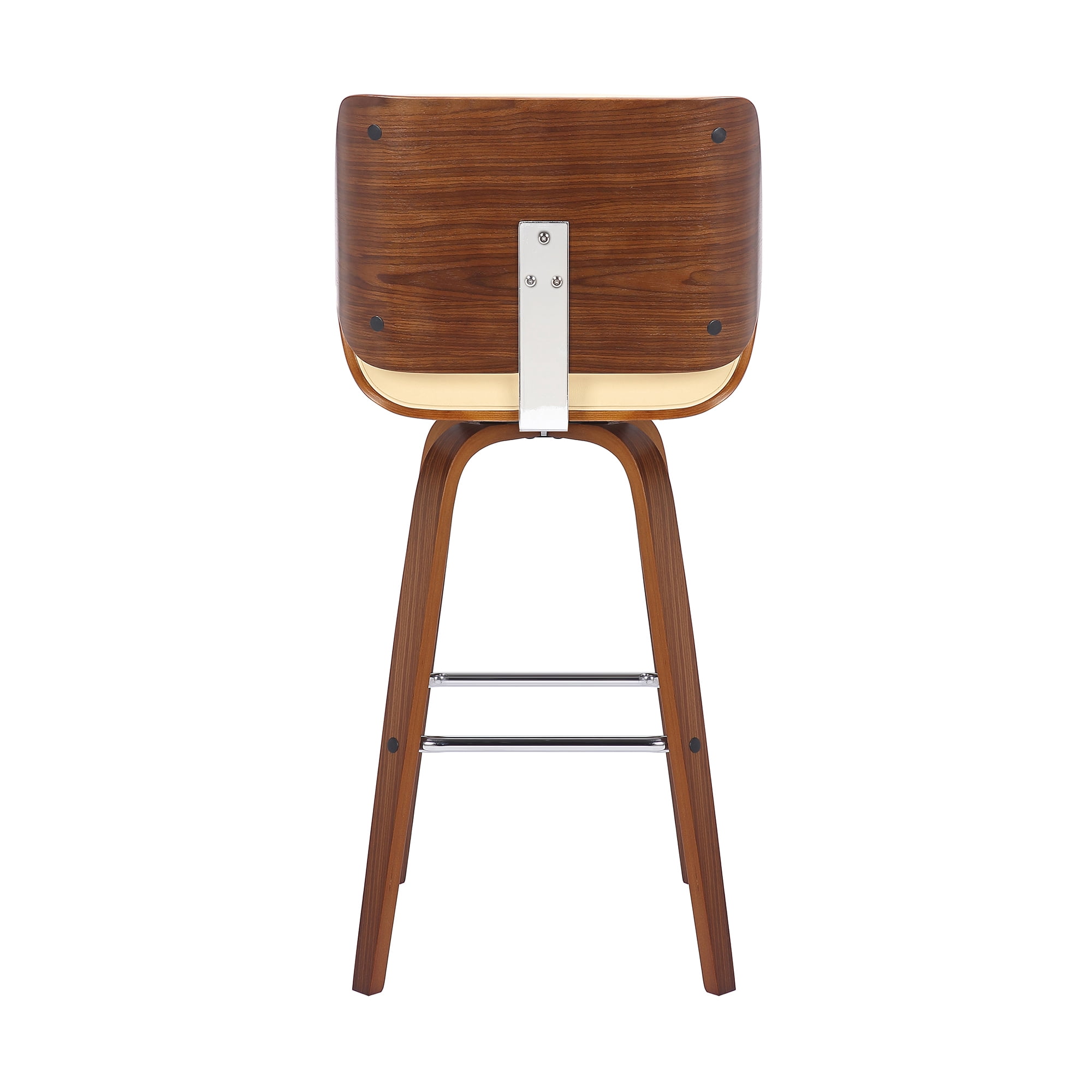 Tyler 30" Swivel Bar Stool in Walnut Wood and Cream Faux Leather Upholstery