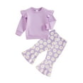 thumbnail image 2 of Aojekbee Little Girls 2PCS Pants Sets Flying Sleeve Solid Color Pullover Floral Flared Pants Sets, 2 of 10
