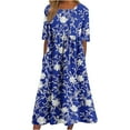 thumbnail image 2 of Brilliant Summer Dresses for Women Plus Size Clearance Women's Fashion Printed Short Sleeve Round Neck Long Dress Blue XL, 2 of 5