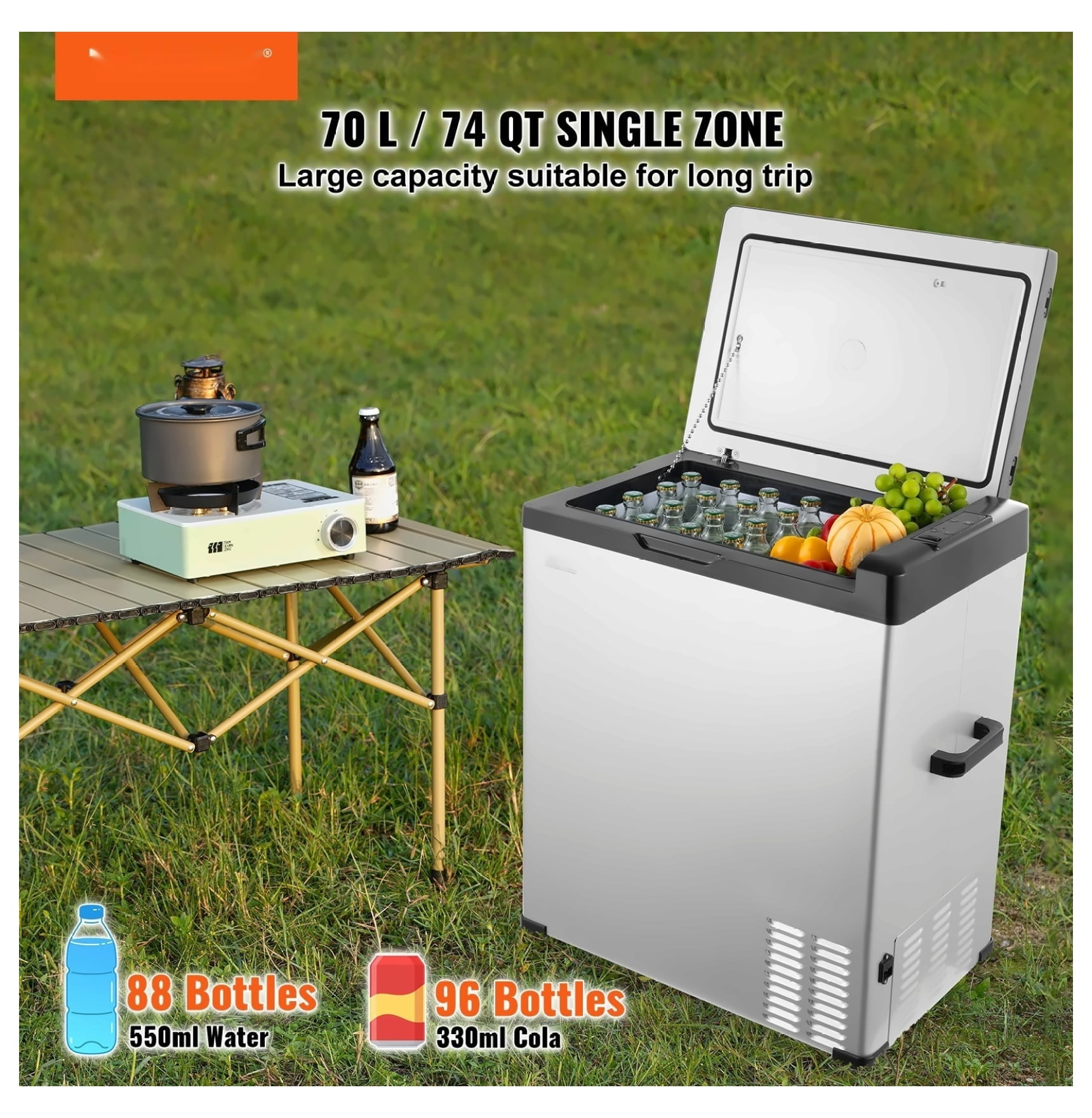 Car Refrigerator, 70L Portable Fridge Freezer, 12/24V DC & 110-240V AC, -4 to 68°F Adjustable Temp, Compressor Cooler for Camping, RV, Truck, Outdoor