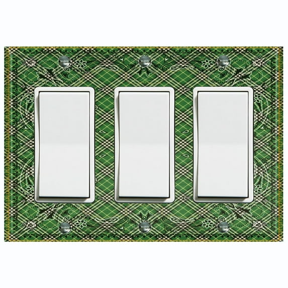Metal Light Switch Plate Cover Green Plaid Paisley Bandana Tile Pattern TIL075