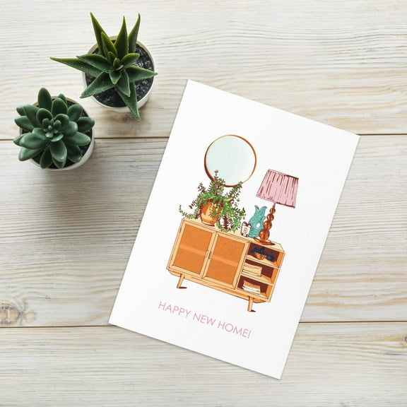 Happy New Home Card – Cute Illustrated Design with Housewarming Wishes – Blank Inside, Envelope Included – Perfect Gift for New Homeowners and Housewarming Parties