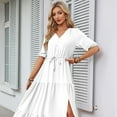 thumbnail image 2 of Womens V-Neck Short Sleeve Maxi Dress, Tie Waist Side Split Button Dress for Women-L, 2 of 5
