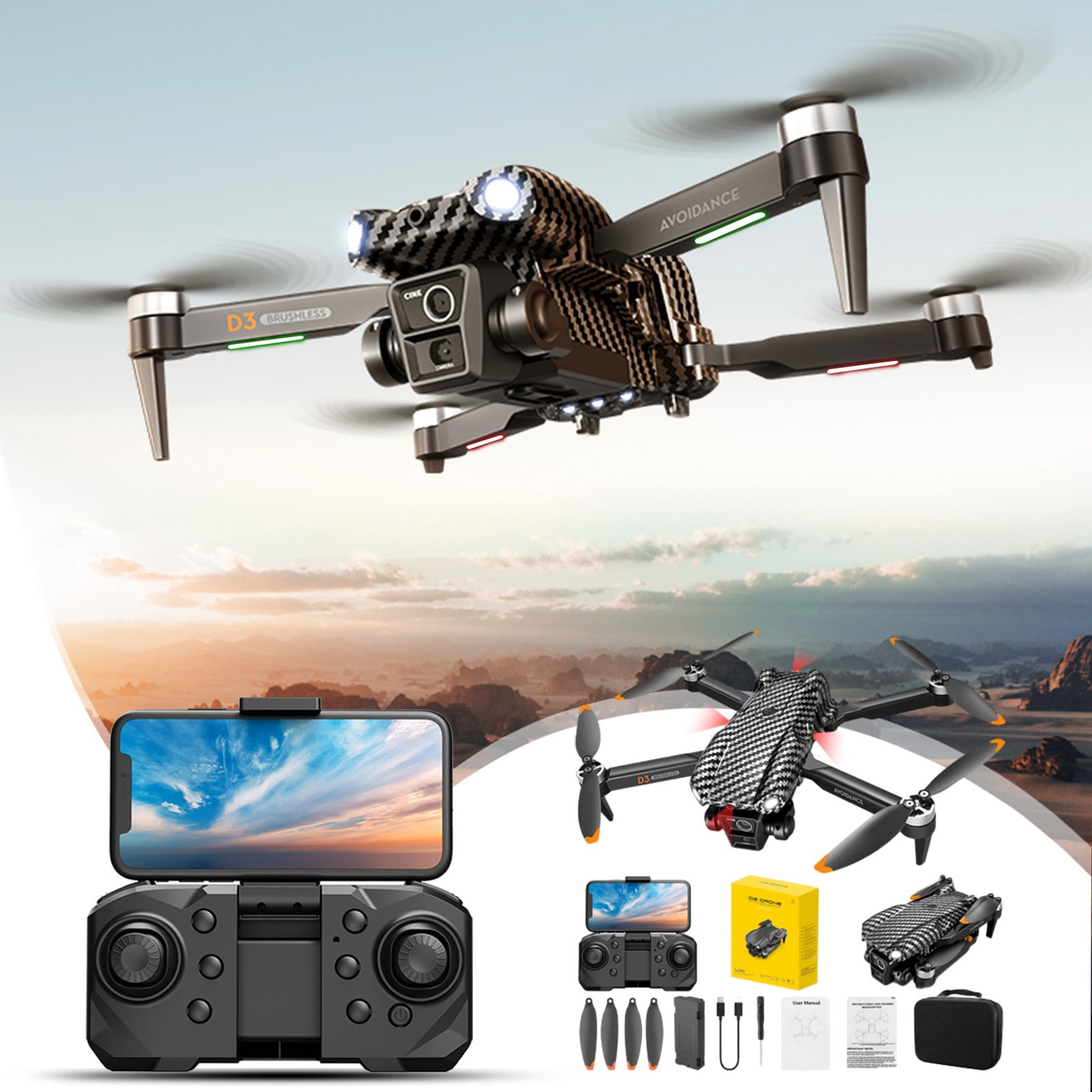 Drone with 4K Camera for Adults, Beginners, Brushless Motor with Optical Flow & Obstacle Avoidance, Includes Storage Bag