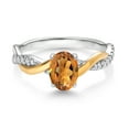 thumbnail image 2 of Gem Stone King 2 Tone 10K Yellow Gold and 925 Sterling Silver Orange Red Madeira Citrine and White Lab Grown Diamond Twisted Interwoven Ring for Women (0.81 Cttw, Available in Size 5,6,7,8,9), 2 of 4