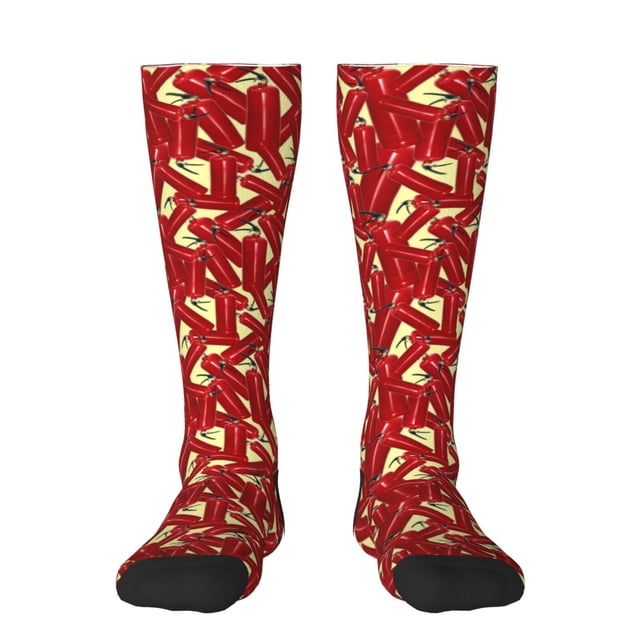 Xecao Fire Extinguisher Pattern Adult Stockings with Color-Block Design and 3D Print, Breathable Comfortable Hosiery for Daily Wear and Sports