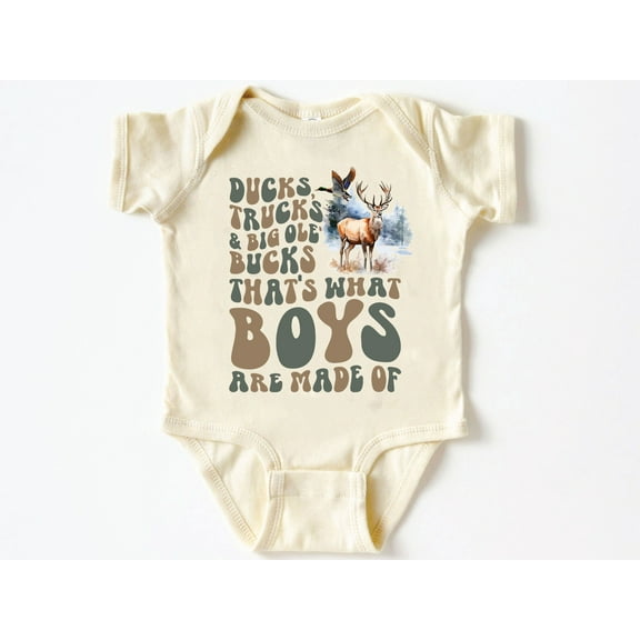 Ducks Trucks and Big Ole's Bucks That's What Boys Are Made Of Baby Bodysuit ,Funny New Born New Parent Baby Onesie®, New Mom Gift, Baby Shower Gift , Short Sleeve Tee Bella