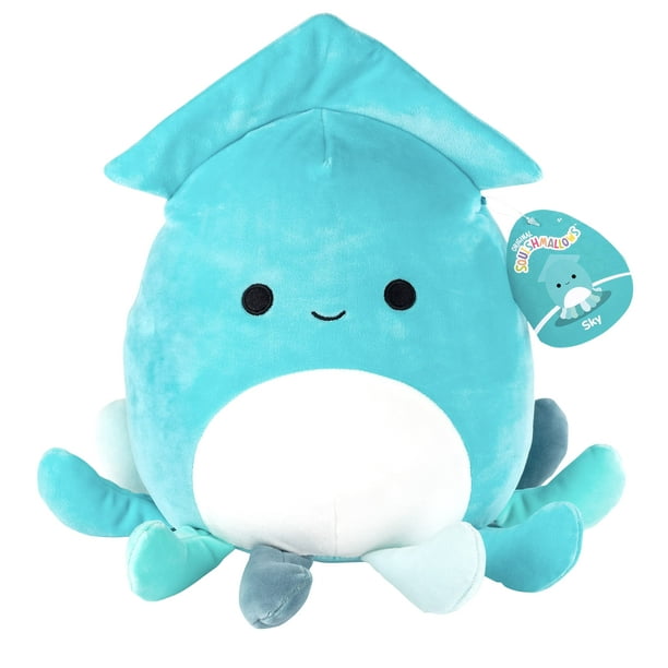 Peluche Squishmallows Sky The Teal Squid, 25 cm, regalo para niños