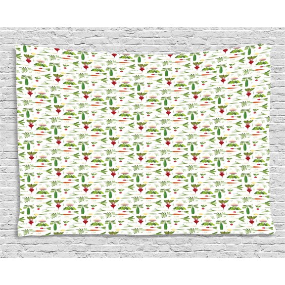 Vegetable Tapestry, Healthy Foods Pattern Cucumbers Carrots Garlic and Turnips Vegetarian Greens, Wall Hanging for Bedroom Living Room Dorm Decor, 60W X 40L Inches, Multicolor, by Ambesonne