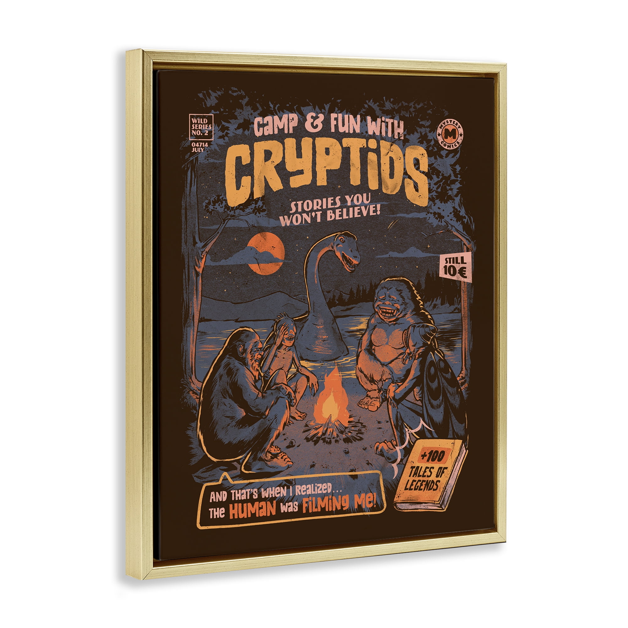 Stupell Industries Cryptid Camp Humor Gold Framed Floater Canvas Wall Art, design by EduEly Designs
