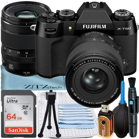 FUJIFILM X-T50 Mirrorless Camera (Black) with XF 16-50mm Lens   SanDisk 64GB Memory Card   ZeeTech Accessory Bundle
