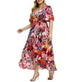 thumbnail image 6 of Eternatastic Floral Printed Wrap V-Neck Short Sleeve Split Beach Party Maxi Dress Women Plus 0XL Red, 6 of 7