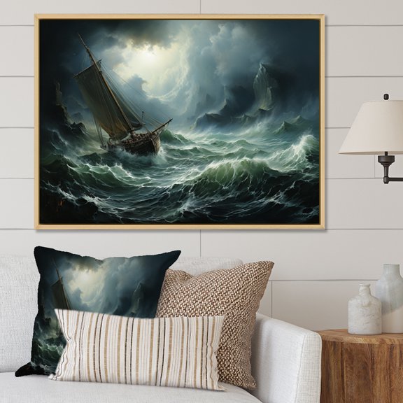 Designart "Beauty Amidst Stormy Seas III" Nautical & Beach Floater Framed Canvas Wall Art