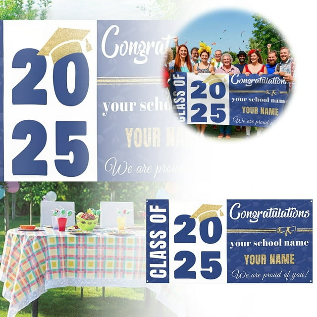 Graduation Celebration Banner with Photo Display Custom Text and Names for 2025 Class Party