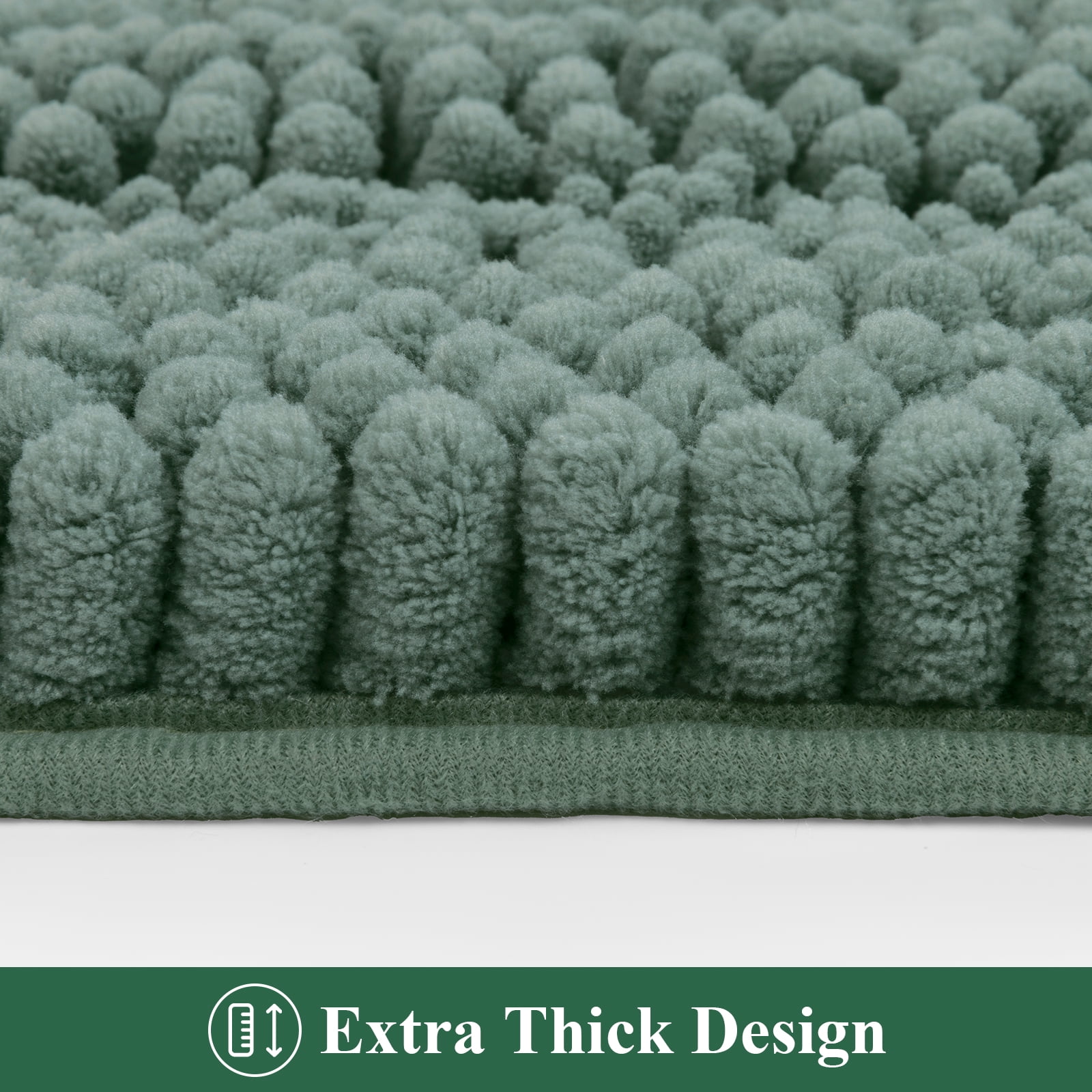 Ileading Ultra Soft Bathroom Rug Set 3 Pieces, Non Slip Thick Chenille Striped Bath Mat, Absorbent Plush Shaggy Bath Rugs for Bathroom,Sage Green
