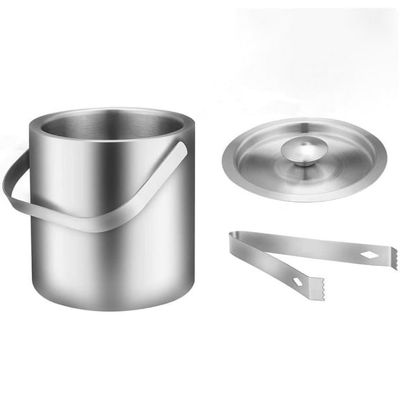 Meilimei 3 Liter Double Wall Stainless Steel Insulated Ice Bucket With Lid and Ice Tongs Great for Party and Picnic