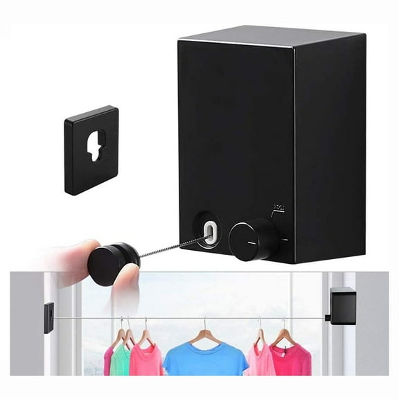 Dsseng 13.8 Ft Retractable Clothesline Hotel, Laundry Line for Drying Clothes Adjustable Stainless Steel Rope Heavy Duty Wall Mounted Laundry Drying Line for Shower,Black