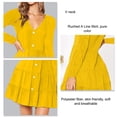 thumbnail image 3 of Vestido de corte A amarillo transpirable, de color puro, mangas largas, de crepé de poliéster, perfecto para ir de compras y para uso diario, talla XL, 3 of 4
