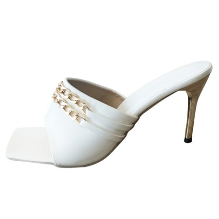 

autumn winter shoes Women Fashion Solid Slip On Open Toe Chain Thin Heels Sandals Casual Shoes