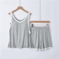 thumbnail image 4 of Birdeem Womens Summer Thin Casual Loose Sleeveless V-Neck Versatile Home Slim Contrast Color Splicing Shorts Two-Piece Set, 4 of 12