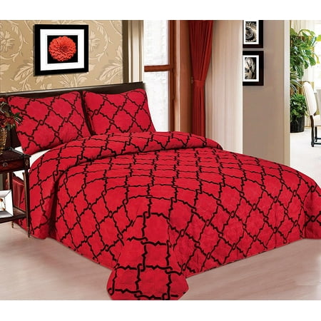 Galaxy Bedspread 3-Piece Quilt Set Soft Quilted Bedding New ArrIval SALE! ( Full, Black & Red ...