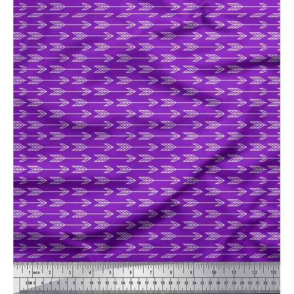 Soimoi Purple Rayon Crepe Fabric Geometric Arrow Tribal Printed Craft Fabric by the Yard 46 Inch Wide
