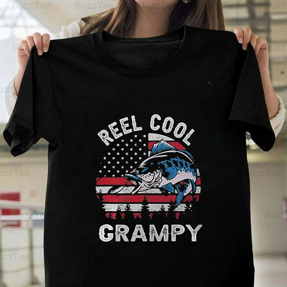 Vintage Flag Reel Cool Grampy Fishing For 4th July Grandpa Art T-Shirt Unisex, up to 5XL