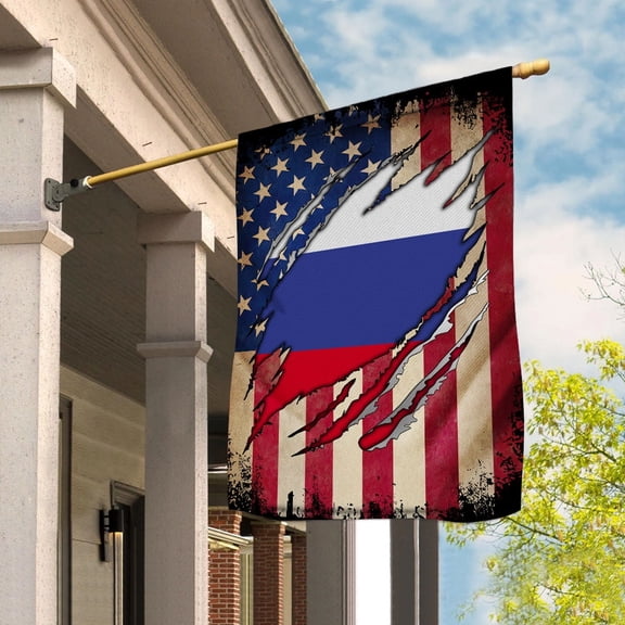 Flag Half American Flag Russian Proud In Russia U.S.A Friendship Root Garden Flag, Double-Sided Decorative Outdoor Flag, Patriotic Polyester Yard Flag 12 x 18 in