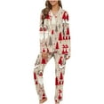 thumbnail image 4 of VBTAPA Womens 2 Piece Lounge Outfits Matching Christmas Pajamas Funny Cute Xmas Printed Long Sleeve Button Down Shirts and Wide Leg Pants Sleepwear Set Cyber and Monday DealsMulticolor XXXL, 4 of 6