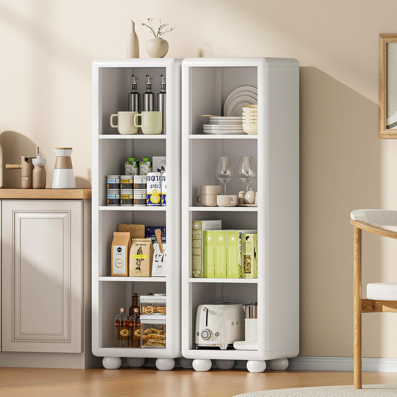 Tall Wooden Bookshelf, 4 Cube Bookcase with Sphere Foot, Freestanding Storage Cabinet, Sturdy Kids Storage Organizer for Living Room Bedroom Playroom Kitchen Bathroom