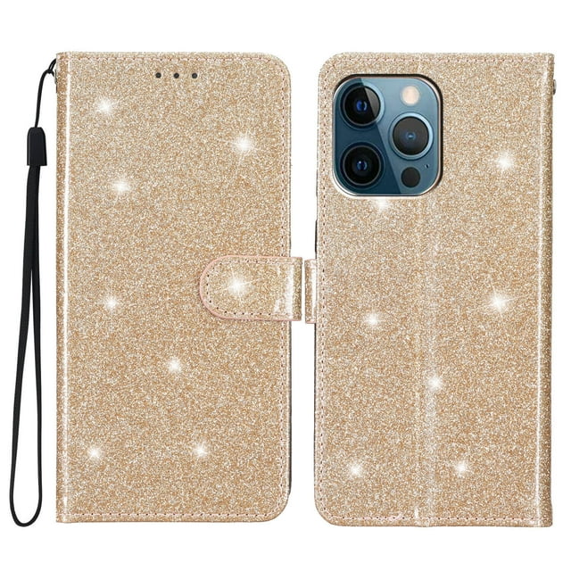 Compatible avec iPhone 13 Pro Étui Portefeuille Pailleté avec Poche pour Carte Couverture Rabattable