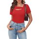 thumbnail image 5 of Camiseta blanca para mujer,Blusa informal para mujer con cuello en V, manga tres cuartos, poliéster, color liso, uso diario, sopatenor, 5 of 9