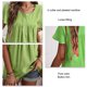 thumbnail image 3 of Camiseta informal de verano con cuello en U y mangas cortas con volantes y ribete de botones en la parte superior del busto plisado para mujer, 3 of 7