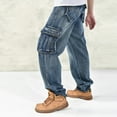 thumbnail image 4 of Ruiatoo Men's Jeans Denim Work Cargo Pants Loose Hip Hop Big & Tall Jeans with Cargo Pockets 32, 4 of 4