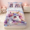 thumbnail image 2 of Erosebridal Cute Unicorn Zipper Twin Comforter Sets with Fitted Sheet and 2 Pillowcases for Girls, Watercolor Hearts Rainbow Zipper Bedding Set, Colorful Stars Reversible, 2 of 7
